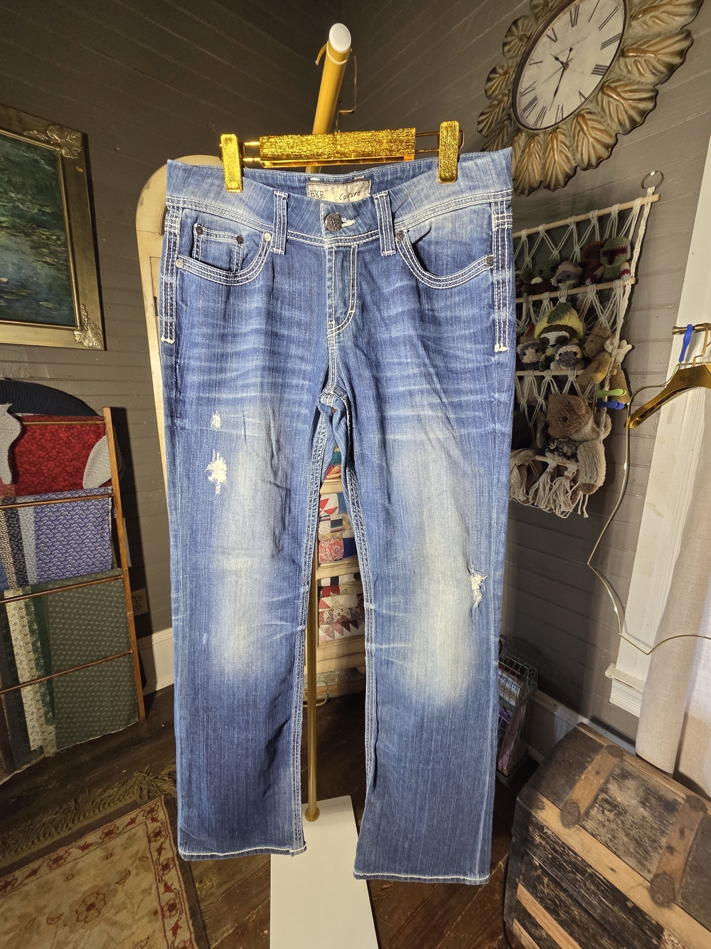 BKE Women's Faded Blue Straight Jeans